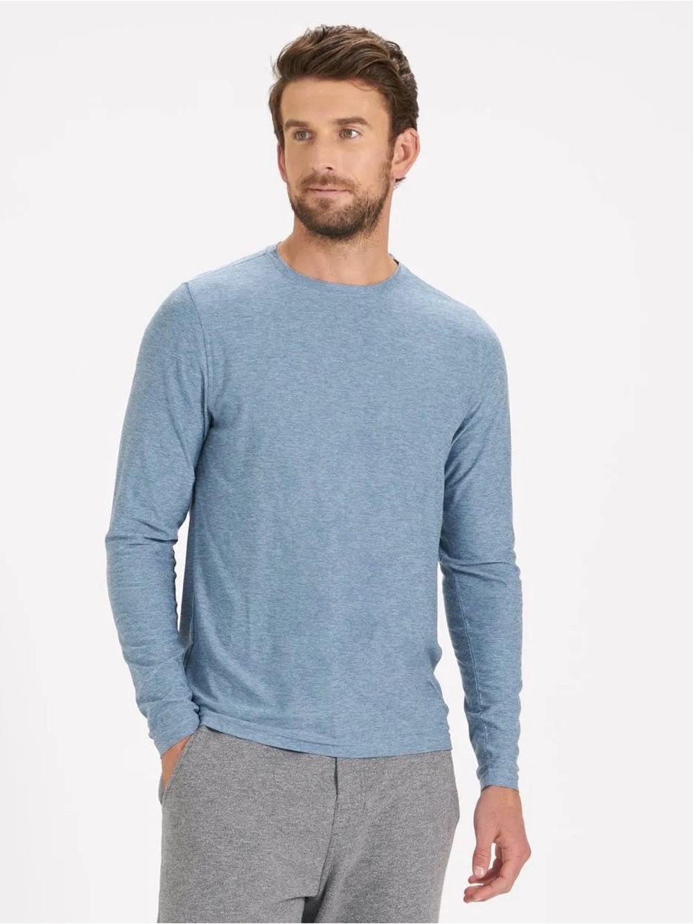 Vuori Men's Long Sleeve Strato Tech Tee Cloud Heather Blue V178, Size Large